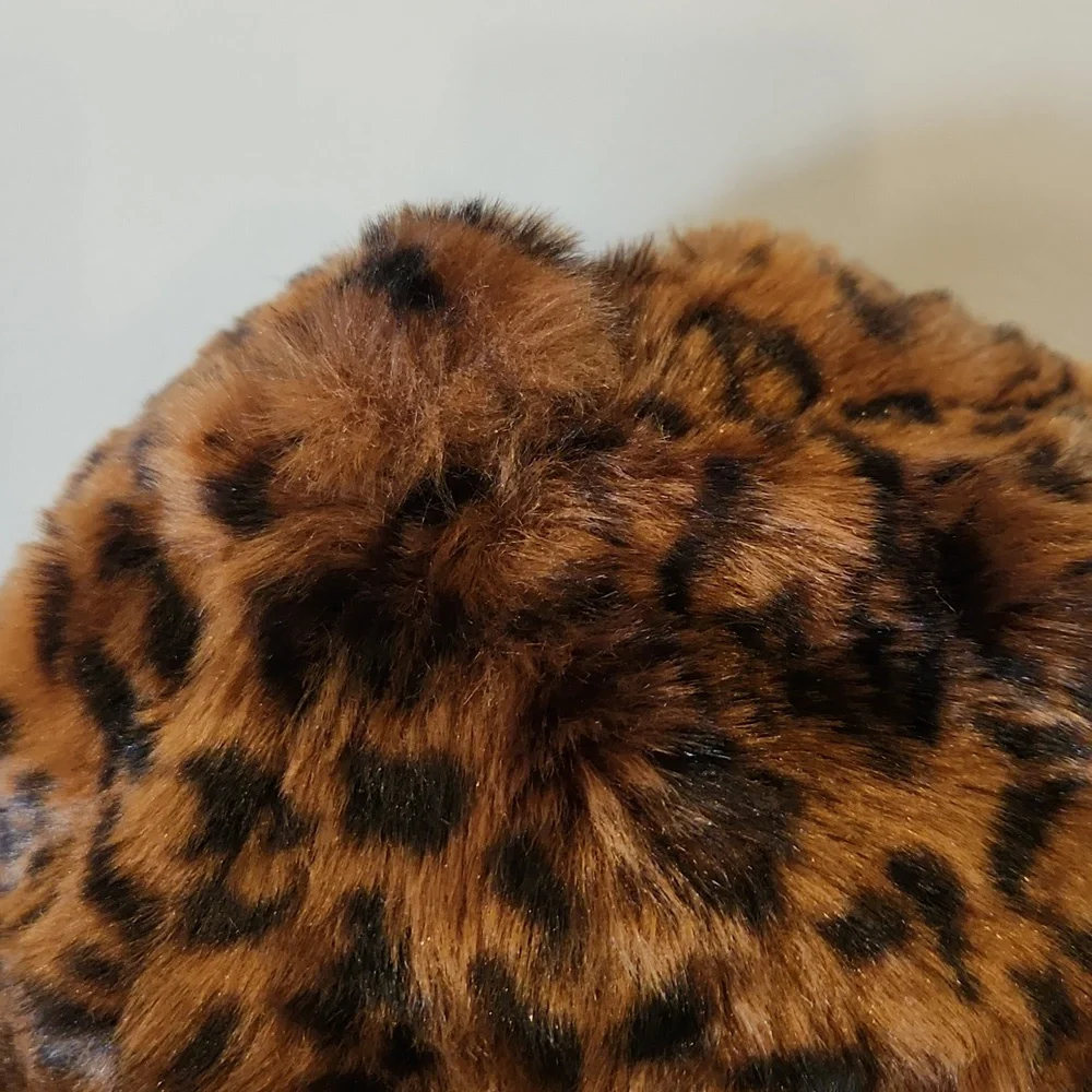 Kangol Brown Leopard Faux Fur Print Casual Bucket Hat